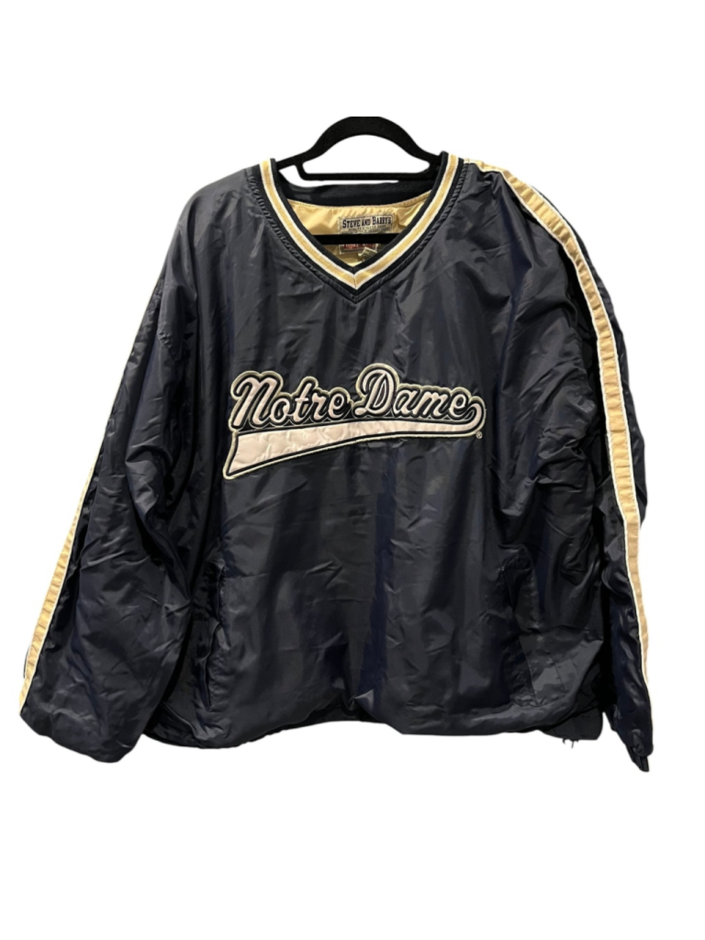VTG Steve & Barrys Notre Dame Pullover Windbreaker Navy Blue V-Neck Jacket XL